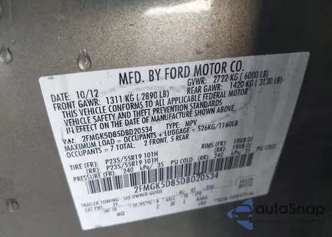 2013 Ford Flex Limited from USA, damaged, VIN 2FMGK5D85DBD20534
